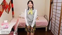 This beautiful Asian student licks and uses vibrator for orgasm exhibition.