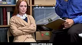 Teenlifters - cute redhead teen 18+ shoplifter searched and fucked by security guard - ella hughes 😈