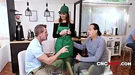 Petite milf cassie del isla fucks in cafe