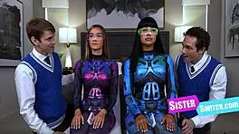 Techy tease leads to swapping step sisters as we please