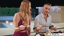 Curvy blonde angel rides friend's monster cock hard.