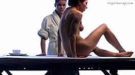 girl massages another girl vika for the first time.