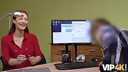 I fuck the redhead with big tits for cash. european teen couple in interview sex.