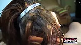 mature classy brunette reagan strips and deepthroats hard cock