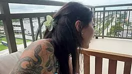 Teen step sister Charlotte Mae GETS FUCKED on public balcony