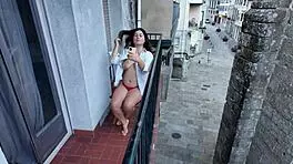 Risky public balcony activity with my stepsister