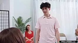 five cum hungry milfs are closing in on the sperm donor to get some cock