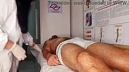 Nurse and aesthetician watch patient's erection during hospital fucking