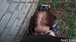 real fast risky blowjob behind the garages cummed mouth full and made her swallow