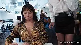 big tit horny sluts share huge dick and suck it in threesome