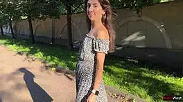 Public solo upskirt flashing ass plug in fishnet