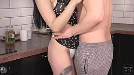 hot brunette creampied in kitchen 😏