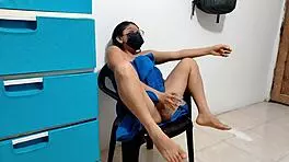 Hey, check out this young woman pleasuring herself with a dildo right after her steamy shower!