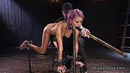 Purple Haired Petite Sub Tied Up In Intense Device Bondage