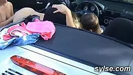 European teen 18+ flashes milf in car before roadside orgy