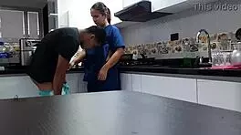 I convince the sexy Latina employee to fuck in the kitchen with spanking and big tits