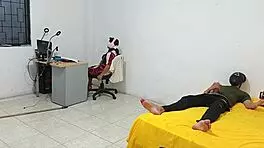 Young Latina sits as I masturbate for her in homemade video