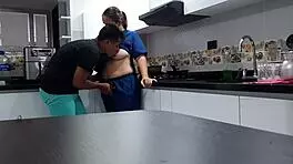 I convince the sexy Latina employee to fuck in the kitchen with spanking and big tits