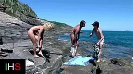 blonde girl double penetrated at seaside