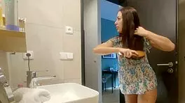 tattooed sexy tight shaved pussy petite alia in the bathroom takes off her panties to show her pussy and bare ass