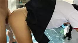 pervert surprises me on all fours in kitchen, thrusts cock into pussy till cum covers 😈