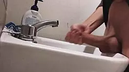 Resting Balls On Sink Preparing Huge Cock For Cumshot