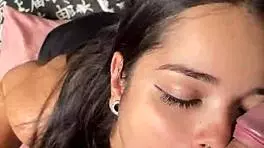 Cute Submissive Girlfriend Gives Deep Sloppy Blowjob to Big Dick