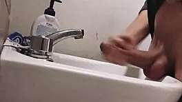 Resting Balls On Sink Preparing Huge Cock For Cumshot