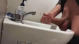 Resting Balls On Sink Preparing Huge Cock For Cumshot