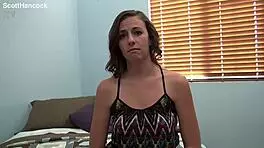 Summer Rae performs sexy coed POV blowjob ending in huge cum facial.