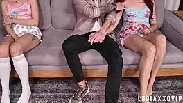 Teen Stepdaughter Used By Perv Stepdad Beside Shy Twin Sis