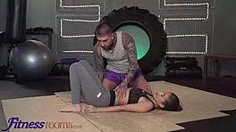 fitness room latina teen sofia smith hot sex in ripped yoga pants pov blowjob at gym