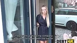 Debt4k blue-eyed blonde housewife sucks and rides dick for debt