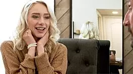 Sexy Blonde Teen 18+ Trained To Be A Topless Waitress By Kinky Old Man