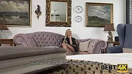 Debt4k blue-eyed blonde housewife sucks and rides dick for debt
