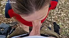 Shy Russian girl gives slobbery blowjob on first date in the woods