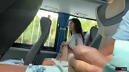 Public dick flashing - risky handjob in public bus full of people until he cum
