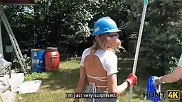 Sexy fantasy fucks old hunter for salary in public