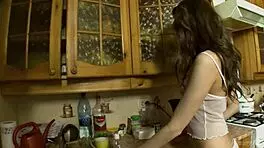 Teen brunette pauline oils up for dildo masturbation