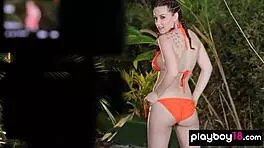 Inked Teen Reveals Massive Tits in Forest