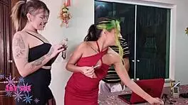 Two 18+ sluts sucking computer technician's huge dick