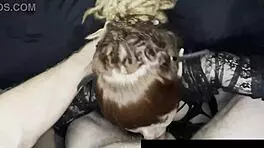 Cute goth cosplayer gets facefucked by a big dick guy