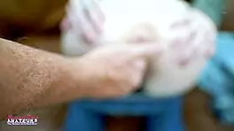 Exotic skinny coed fingers her shaved pussy and sucks a cock