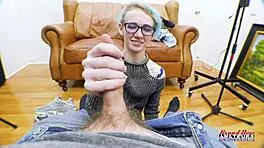 Exotic skinny coed fingers her shaved pussy and sucks a cock