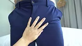 Secretary jerks off and sucks boss's huge cock in hotel pov