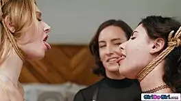 lesbian playthings get clamps on their nipples and pussylips.