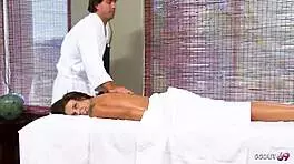 Sweet small teen Taylor Russo seduces older guy for rough fuck at massage parlor.