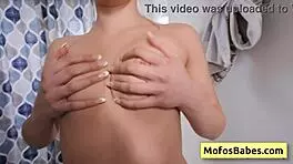 Sexy Blonde Petite Hottie Massages Natural Boobs After Shower and Fingers Pink Bald Pussy!