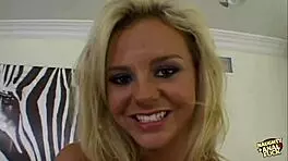 Young blonde bombshell deepthroats and rides huge dick intensely