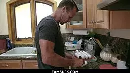 horny little 18+ stepdaughter wants her daddy to bang her in the kitchen - famsuck